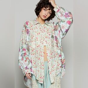 POL Floral Button Down Shirt - Pink and Green